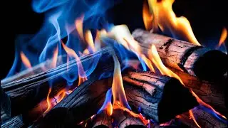 Fireplace with Color-Changing Blue and Orange Flames on Glowing Logs for a Cozy Atmosphere