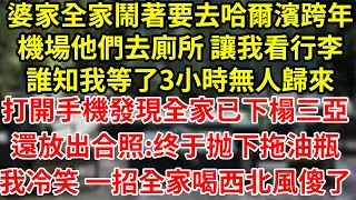 婆家全家鬧著要去哈爾濱跨年機場他們去廁所 讓我看行李誰知我等了3小時無人歸來打開手機發現全家已下榻三亞還放出合照:终于抛下拖油瓶我冷笑 一招全家喝西北風傻了