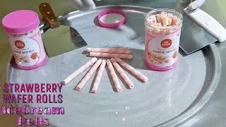 Ice Cream Rolls | Full Bloom Strawberry Wafer Rolls Fried Ice Cream | Scratching Food ASMR