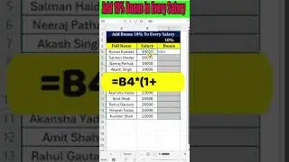 Add 10% Bonus in Employee Salary in Excel #excel #exceltips #exceltutorial #shorts #short #ytshorts