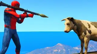 GTA 5 SPIDERMAN VS COW WATER RAGDOLLS (Euphoria Physics, Fails, Funny Moments Ragdolls)