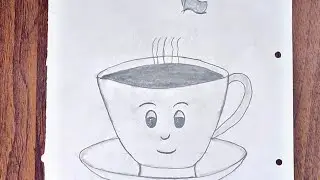 Beautiful Tea Cup with Butterfly pencil drawing /lovely tea cup / PS Drawing art