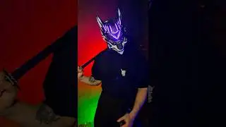 Black & White Cyberpunk Kitsune mask with smart RGB lights💜 #cyberpunk #ledmask #kitsune #cosplayer