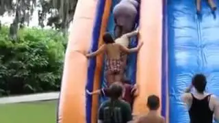 Fat Woman Falls Down Waterslide & Wipes Out Kids in Line
