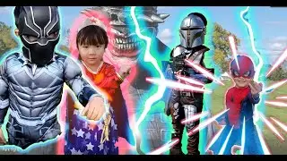 Avan, Ryder, Vincent and Emma Pretend Play Superhero Fight vs Scary Monster