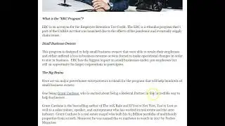 ERC Stimulus Credit For Small Businesses - It's A Free Grant - Not a loan