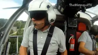 Cockpitaufnahme . Christoph 51 bei der Landung zu einem Notfalleinsatz in Schw&auml;bich Gm&uuml;nd