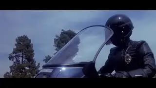 Masked female cop in black leather VS 3 bad guys