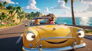 Cat and dog driving a car looking at the sea #mmo #viral #viralvideo #fyp #cartoon 