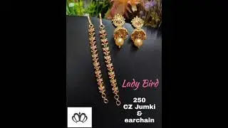 Wow....! New Model CZ stone jumkas with earchain combo...! with low price...!  WhatsApp 9043376205.