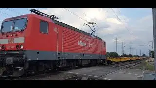 BR 143 837 Mietlok mit Gelbem  Flachwagenzug