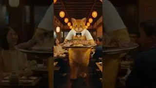 Giant Cat Waiter Serves Grilled Fish 🍽🐱✨ #CatWaiter #GiantCat #FunnyAnimals #ViralVideo #Shorts