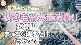 【100均 秋冬毛糸大量消費】組み合わせ自由☆超簡単まっすぐ編むだけブランケット