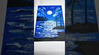 Moonlight Landscape Art 🎨# Peaceful Ocean Night# Acrylic Painting
