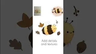 Digital Drawing Time Lapse- Cute Bee Bumblebee Flying through Fall Leaves