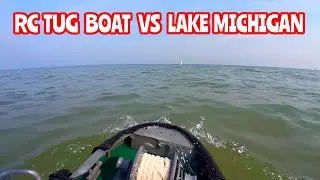 Rc tug boat vs lake Michigan Henglong work boat