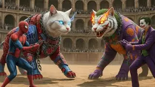 ⚔️ Ferocious SPIDER-MAN KING CAT 🆚 CRAZY JOKER SUPER CAT🔥 Ultimate Wild Animal Fight Showdown 🔥