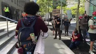 #FreeTheVaccine Protest: Speakers outside of Moderna's office