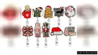 Christmas Acrylic Glitter Badge Reel Holder Gingerbread Man Santa Claus Bow Retractable ID Card Badg