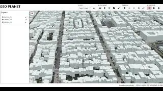 Cesium map with measurement, layer panel and shadow analysis.