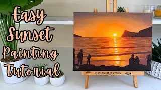 Sunset beach painting tutorial for beginners / Easy Sunset beach acrylic painting for beginners