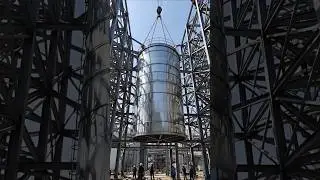 Giant Silo Tank SWINGS in Mid-Air! One Wrong Move = Collapse | Crane FAIL #Construction #shorts