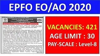 EPFO ENFORCEMENT OFFICER 2020 RECRUITMENT || UPSC EPFO EO 2020