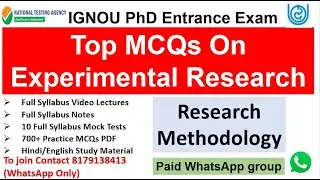 IGNOU PhD Entrance Exam 2021-22 | Most Imp MCQs On Experimental Research | Research Methodology