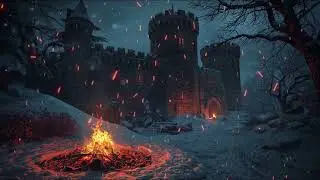 Midnight Castle Fire 🔥 Dark Fantasy Winter Ambience | Relax &bull; Study &bull; Sleep