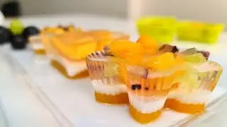 Tropical fruit dessert /lychee mango coconut jelly/ quick dessert
