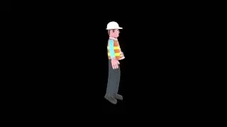 3D Cartoon Male Architect Character Turntable | Angry Architect Holding Traffic Cone