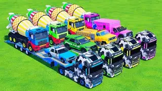 TRUCK with COLORS - CHEVROLET,FORD,AMBULANCE,MIXER with FLATBED TRAILER TRUCK - FS 22 Galaxy Farm