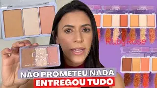 Testando LANÇAMENTO RUBY ROSE: Trio Contorno, Iluminador e Blush Feels Mood - ENTREGOU TUDO!
