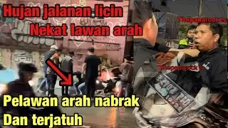 Tertib || motor lawan arah ngebut nabrak relawan || motor hancur || Polisi datang