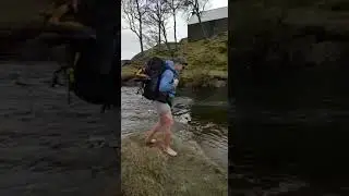 Crossing the stepping stones at Abhainn Rath Staoineag bothy