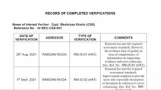 Record of Completed Verifications | Internal Verification & Competence Assessment