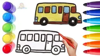 How To Draw cute Bus Drawing, Painting & Coloring For Kids and Toddlers_ Child Art 🐋🌈🎨