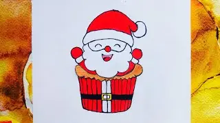 Cute Santa Cupcake Drawing 🎅+🧁|| Christmas Cupcake Drawing || Easy Drawing for Christmas