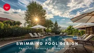 Modern Poolside Retreat: White Lounge Chairs and Umbrella