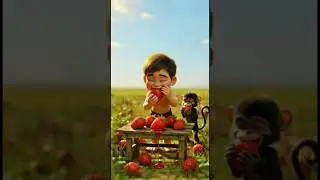 Chotu & Monkey Strawberry Farm Adventure! eating yummy  #funnymonkey #animation #funny #nature