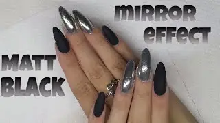 Matte Black & Mirror Effect Almond Nails