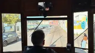 The drivers view driving a 1930's tram from Porto to Foz do Douro beach in Portugal.