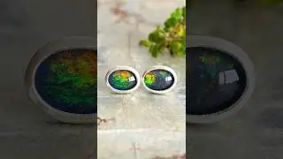 Australian Opal Triple Stud Earrings in Sterling and Fine Silver