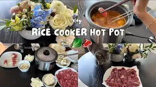 [SUB] VLOG | How to make Hot Pot in a Rice Cooker 🍲 | Easy and Fast | Thinly sliced beef 🥩