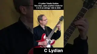 C Lydian Mode Two Descending Open Position Triads for C & D on Strings 12345