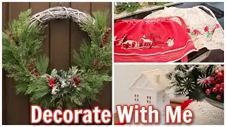 Decorate With Me For Christmas | DIY Christmas Wreath, Red & White Vintage Inspired Christmas Decor