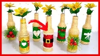 COMO FAZER GARRAFAS DE VIDRO DECORADAS NATALINAS COM EVA BRILHOSO! Excelente decoração de Natal!