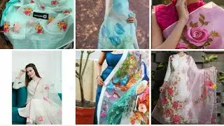 Hand painted saree, Floral print saree,Hand painted dresses, chiffon saree.