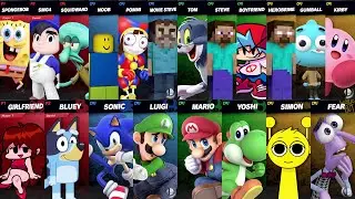 NEW Sonic vs Mario vs Roblox vs Minecraft vs Tom vs Bluey vs SpongeBob vs Steve | Super Smash Bros