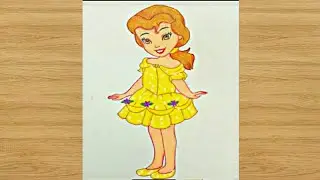 How to draw Disney Princess Belle 💛 / Barbie Doll Drawing easy / Princess Drawing / Barbie Girl Draw